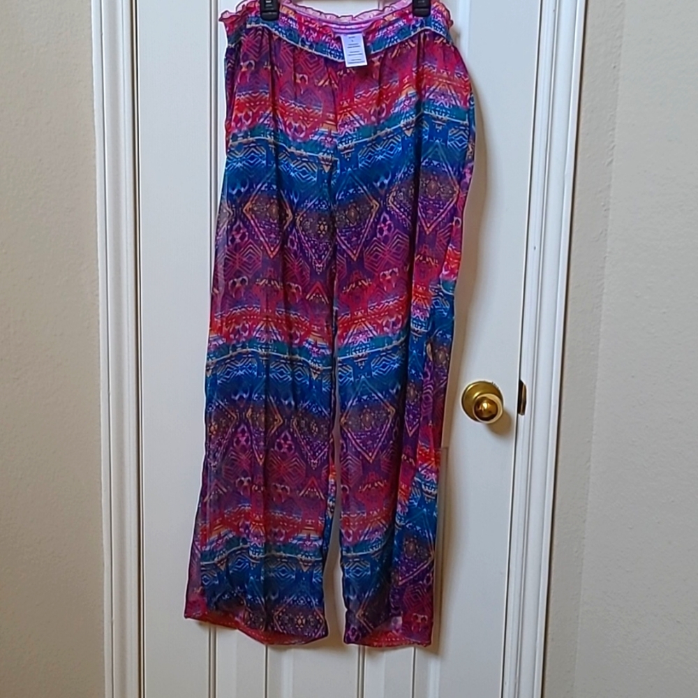 Colorful Bohemian Sheer Wide-Leg Pants